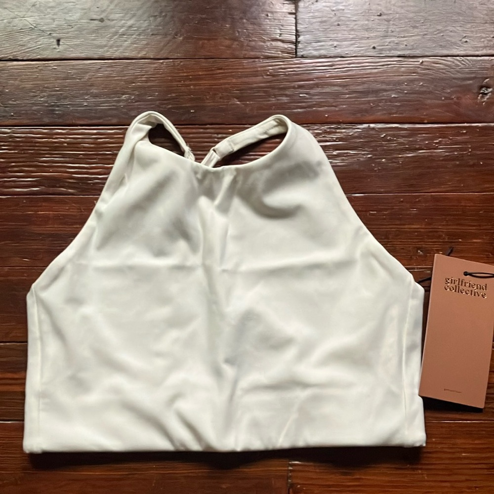 White Girlfriend Collective High Neck Strappy Bra Top